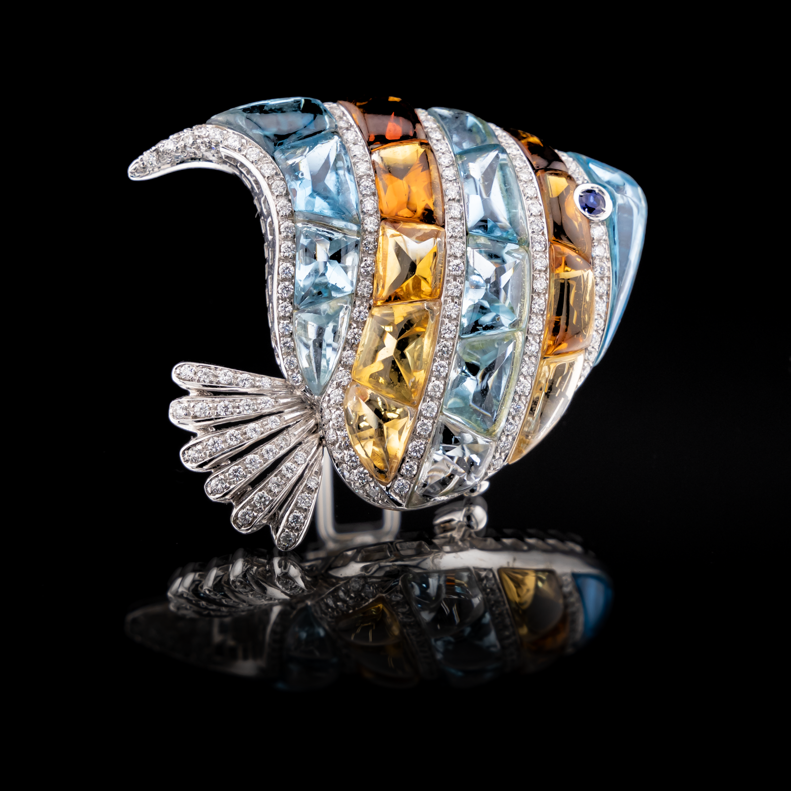 Topaz Citrine Diamond Fish Pin by Garavelli