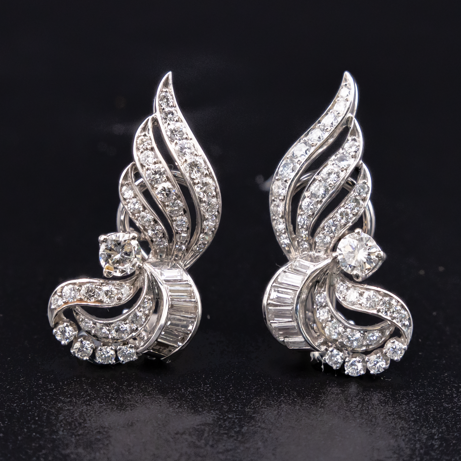 Platinum Diamond 1950s Earrings